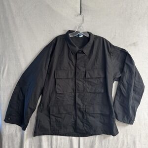 Propper Jacket Mens XL Black Cotton Blend Military Field Button Front Unlined